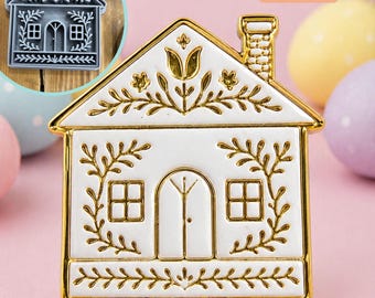 Folk Art House Clay Stamp Cutter, Scandinavian Cottage Polymer Clay Tool, Floral Design