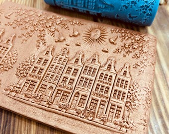 Cityscape Texture Roller: 10cm Embossing Tool for Clay Crafts
