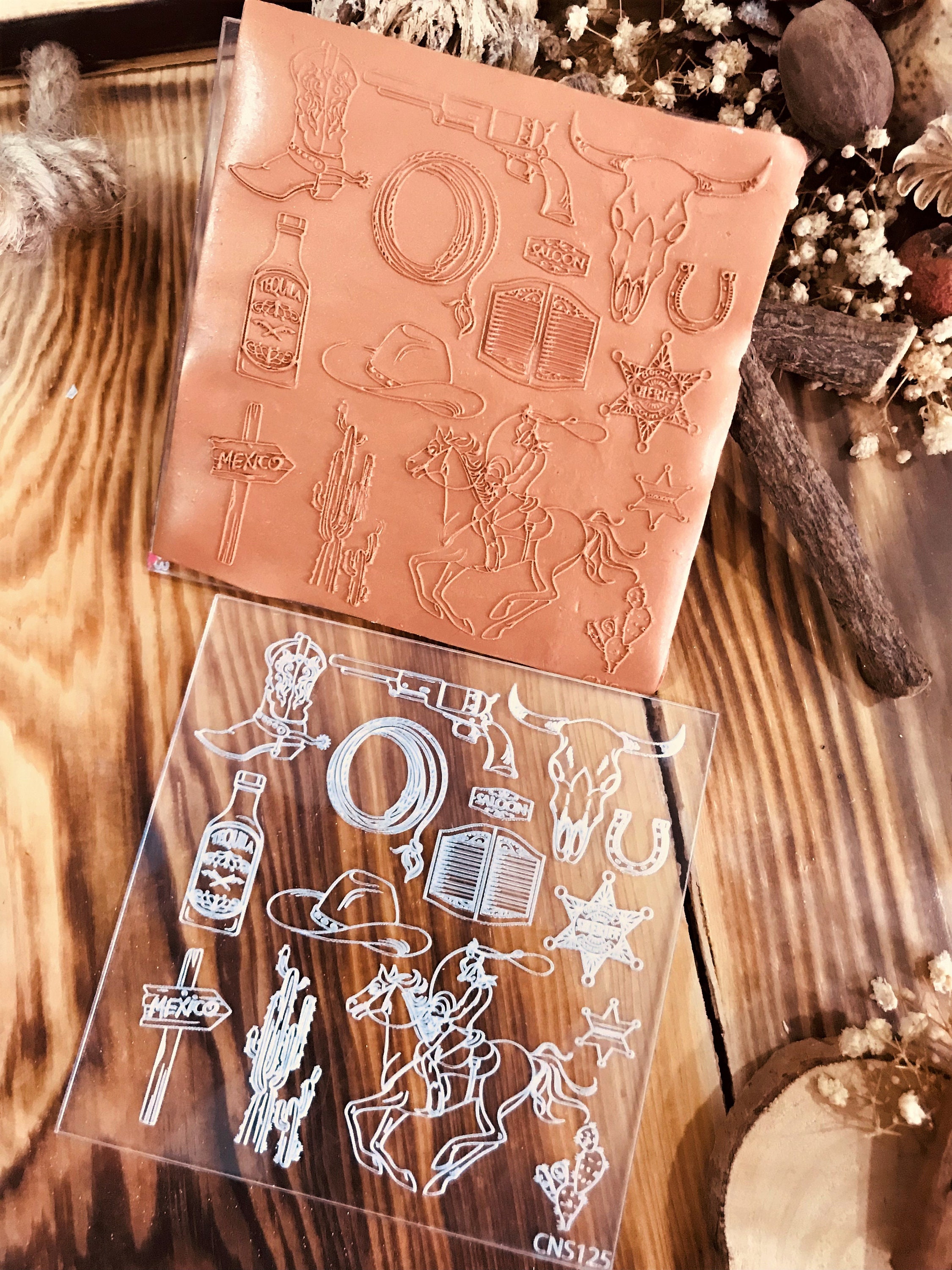 Cowboy Pattern Texture Mat, Embossing Stamp for Polymer Clay, American ...