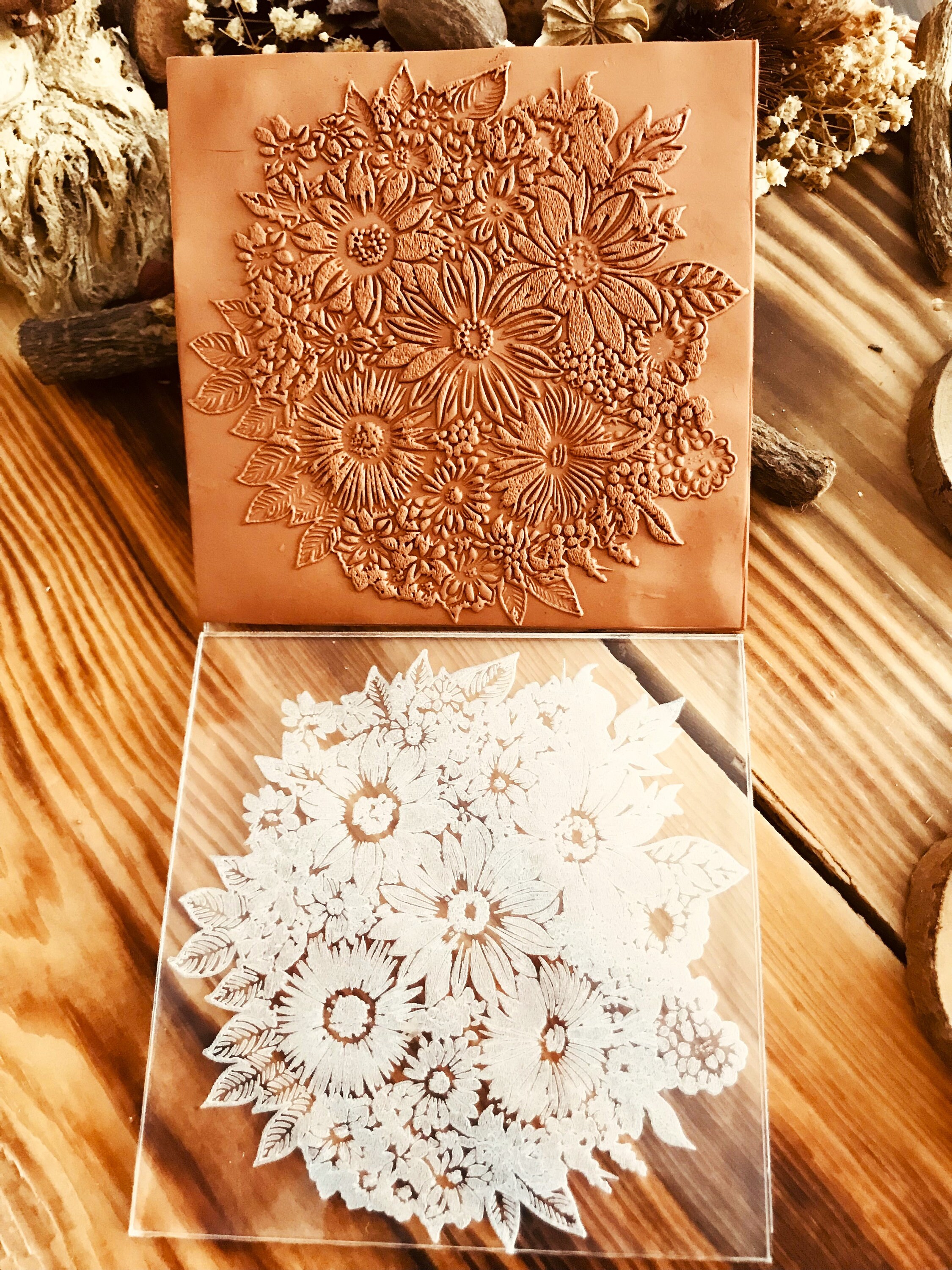 Micro Pattern Emboss Micro Flower Acrylic Embossing Stamp: Polymer Clay, Ceramic, Fondant ...