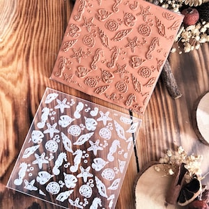 Sealife Texture Stamp – Ocean-Inspired Pattern for Polymer Clay, Air Dry Clay & Metal Clay | 10x10 cm Rubber or Acrylic Mold