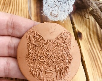 Wolf Mandala Acrylic Texture Mat: Polymer Clay Debossing Stamp