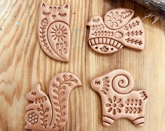 Folk Art3 Animal Imprint Cutter Set Owl Bird Squirrel Sheep Clay Cutter