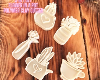 Flower In A Pot 5 In 1 Set  Polymer Clay Cutter and Cookie Cutter for Jewelry Making And Cooking