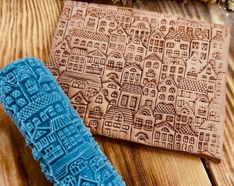 Cityscape Texture Roller: 10cm Embossing Tool for Clay Crafts