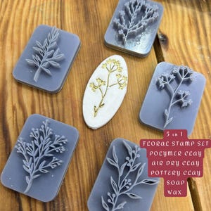 5-in-1 Floral Deboss Stamp Set – Perfect for Polymer Clay,Air Dry Clay, Soap, Ceramics & Baking!