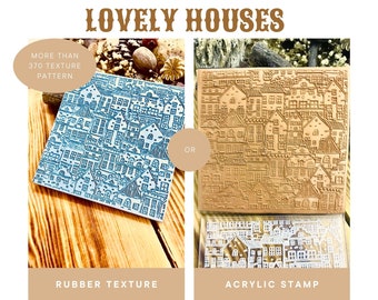 Houses Party Pattern Acrylic Texture Sheet 10*10cm Size,Polymer Clay Embossing Stamp,  Texture Plaque, Tile,Fimo, Sculpey, Cernit