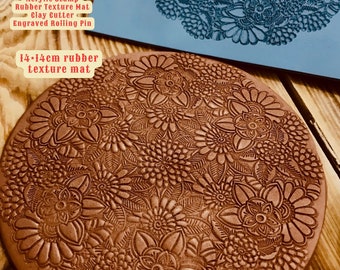 Mandala Floral Rubber Texture Mat with a unique floral pattern in 14*14cm dimensions for polymer clay, ceramics, jewelry making