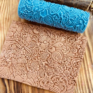 Nuovo rullo per texture con motivo di creature marine – Rullo per goffratura da 10 cm per argilla polimerica, argilla autoessiccante, sapone, argilla metallica, bricolage
