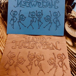 Halloween Dancing Skeleton No:2 Pattern Rubber Texture Mat    in 10*14cm dimensions for polymer clay, air dry clay, silver clay