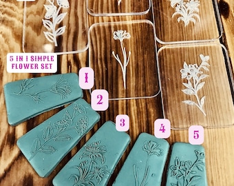 Simple Flower 5 in 1 Set, Flower Acrylic Texture, Acrylic Texture Sheet, Polymer Clay Embossing Mat, Ceramic texture tool, Clay Tool