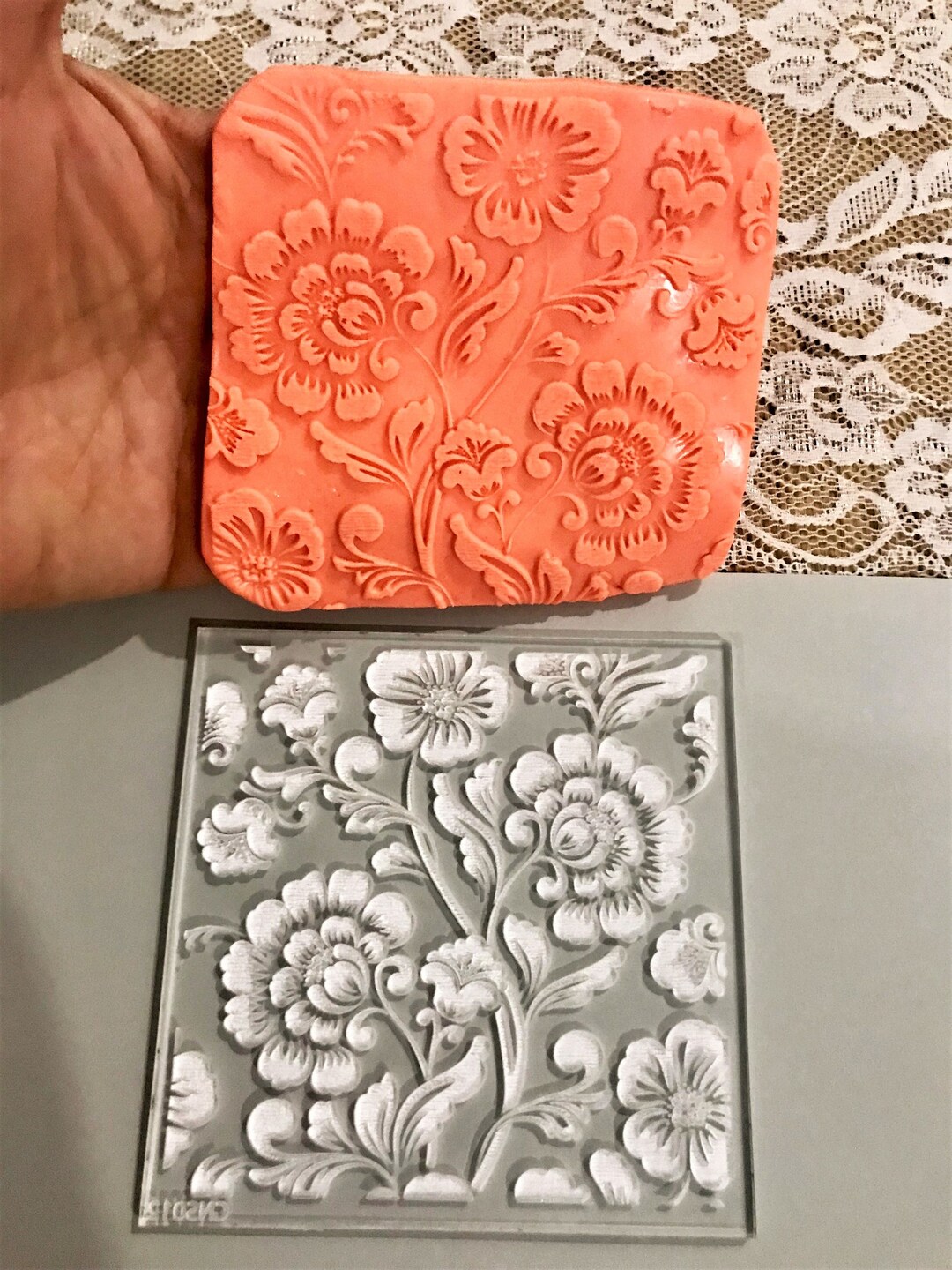 Floral Lace Acrylic Texture Mat: Polymer Clay Embossing Stamp - Etsy
