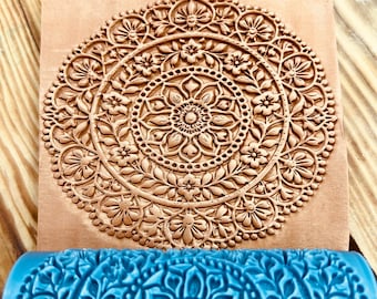 Mandala Floral Texture Roller – 10 cm Embossing Tool for Clay & Soap
