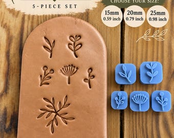 Mini Leaf Clay Stamp Set – 5 Botanical Pottery Tools (15mm, 20mm, 25mm)