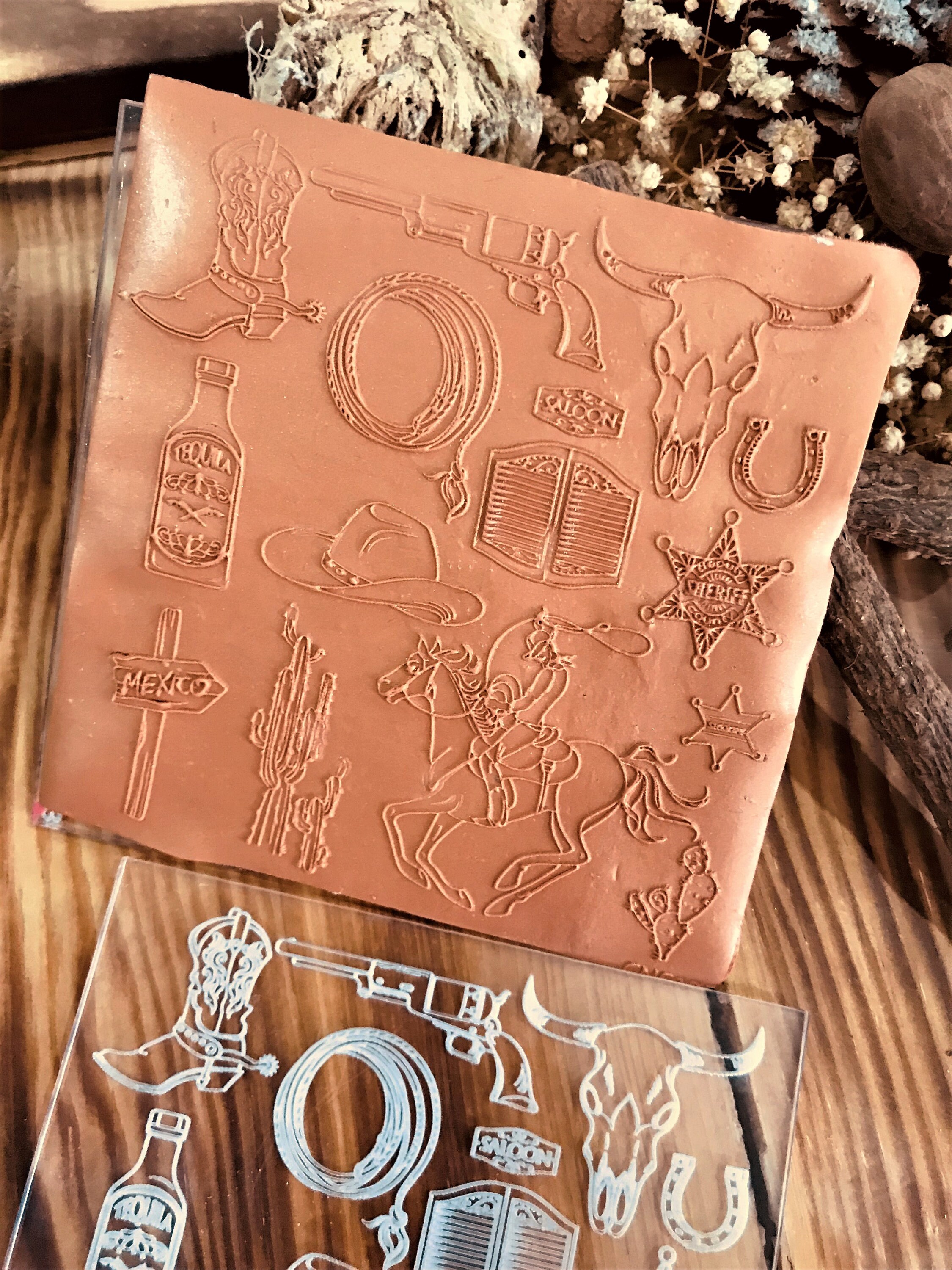 Cowboy Pattern Texture Mat, Embossing Stamp for Polymer Clay, American ...