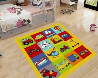 100x160cms Rescue Vehicles Rugs Childrens Police Ambulance Play Mats Emergency Easy Clean High Quality 3 Sizes 