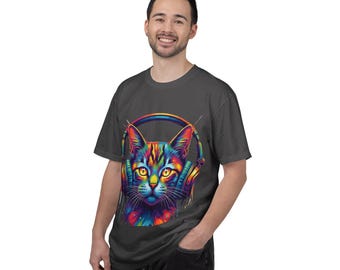 Neon Cat With Headphones PNG, Colorful Pop Art Illustration T-Shirt Graphic, Digital Download
