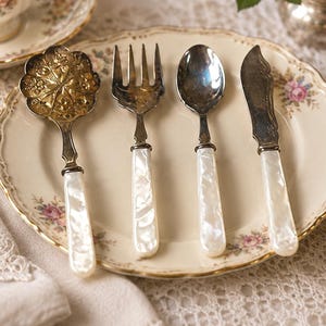Vintage Sheffield EP A1 Silverpläterad serveringsset, handtag av pärlemor