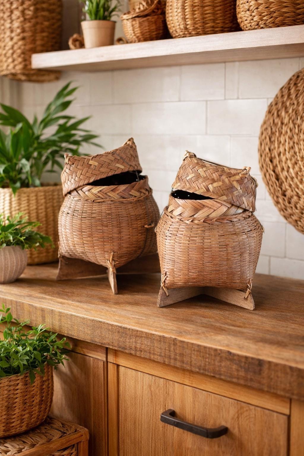 Ancien Panier à Riz Chinois Tressée - Vannerie - Petit Panier Chinois Prod Fr 17034