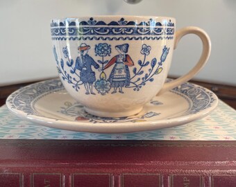 Vintage Johnson Brothers Hearts & Flowers Tea Cup and Saucer Set, English Ironstone, Romantic Floral Teacup, Shabby Cottage Core Tea Cup