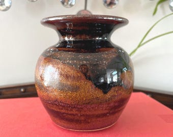 Vaso vintage in ceramica Lindgren, ceramica d'autore canadese, vaso con smalto metallico, ceramica artistica fatta a mano, arredamento moderno di metà secolo, ceramica firmata
