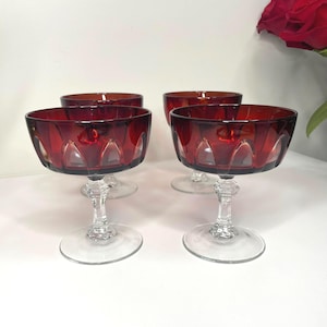 Vintage Cristal d'Arques Ruby Red Cut Crystal Champagne Coupes - Set of 4