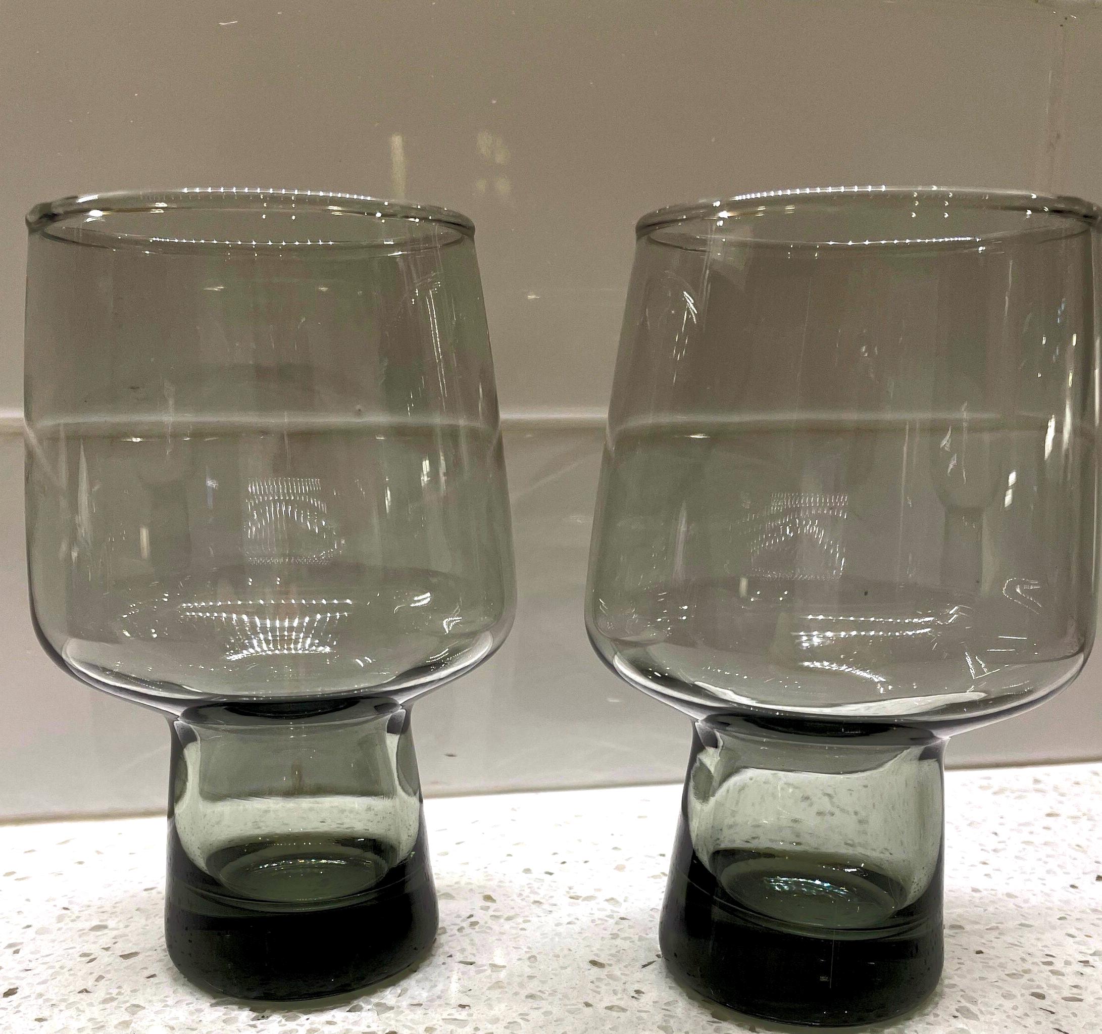 MCM Smoky Grey Libbey Bubble Top Barrel Stem Glasses, MCM Barware Beer Glass Pair (2)