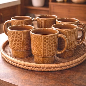 Vintage japanische Tassen stapeln - MCM Golden Brown Textured Set