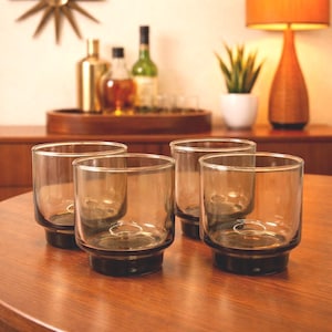Bicchieri Tumbler Vintage Libbey USA Tawny Smoky Brown Lowball - MCM Barware, set da 4