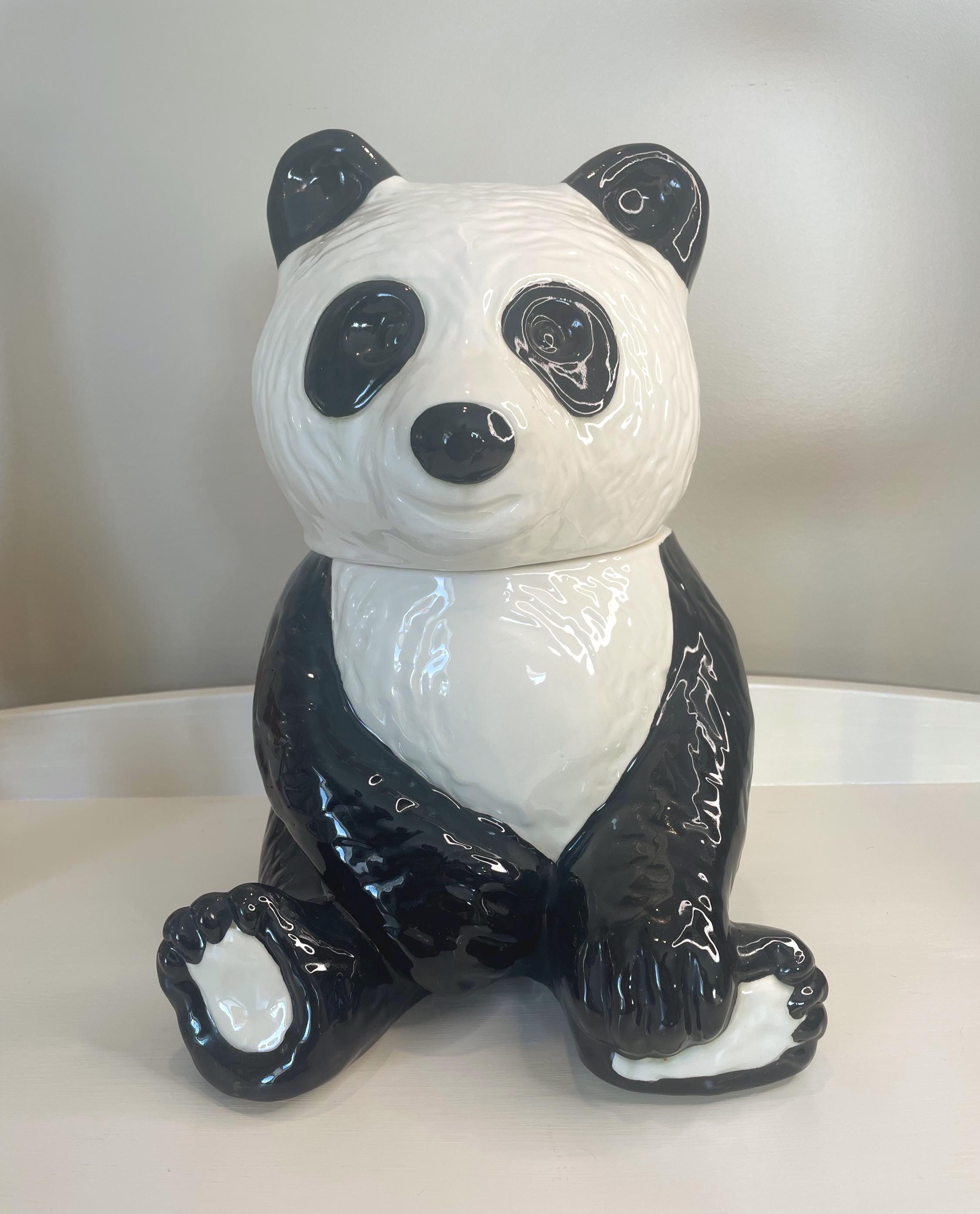 Vintage Panda Cookie Jar – Large Ceramic Black White Bear Canister