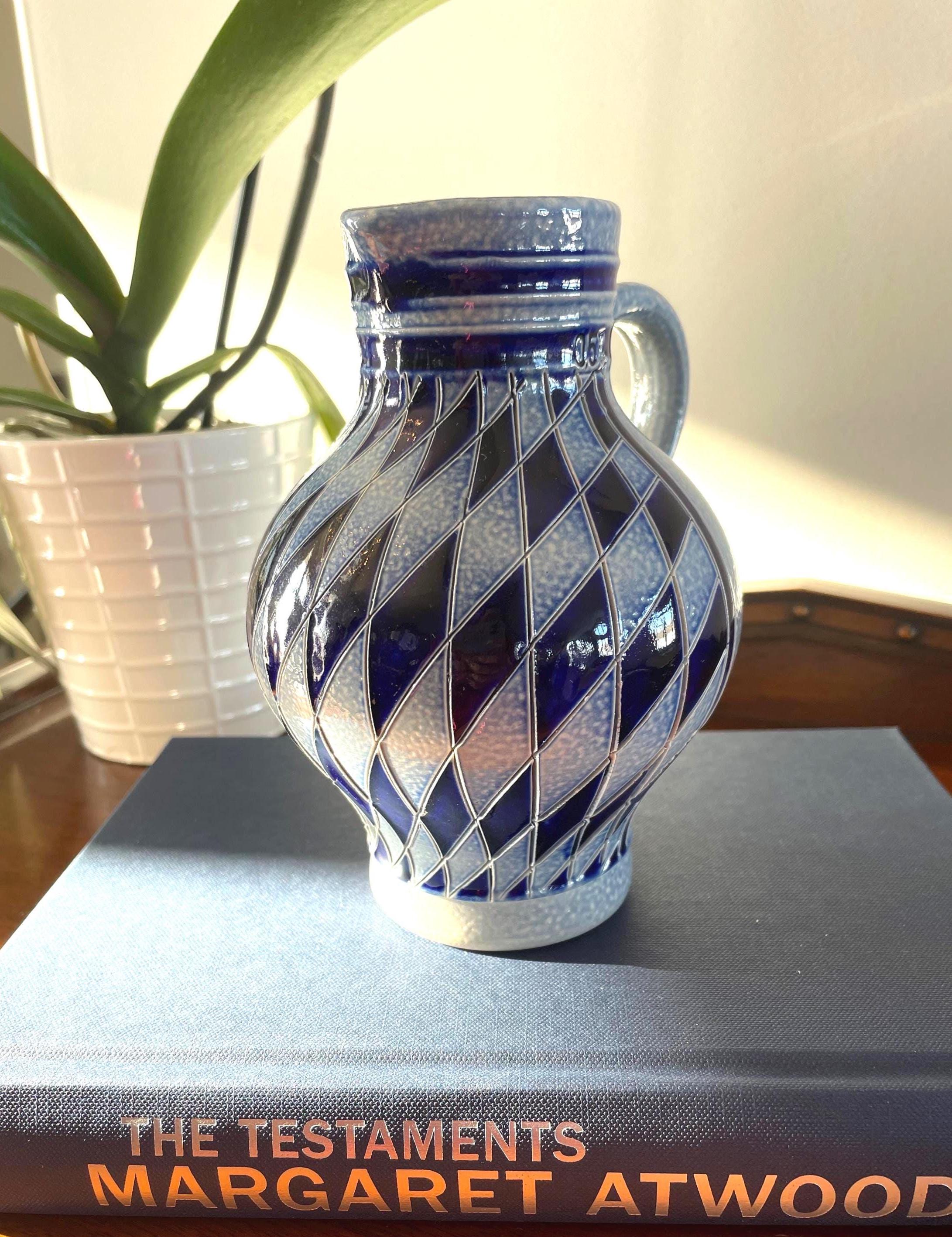 Vintage Reinhold Merkelbach Wine Jug – German Pottery, Cobalt Blue & Grey Salt-Glazed Stoneware (15 cm/6" Tall)