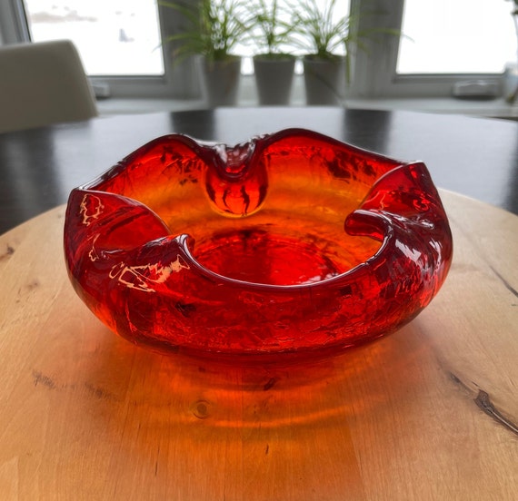 VIKING GLASS ASHTRAYバイキング 灰皿70's Vintage Viking Crackle Glass Ashtray, Orange, Amberina