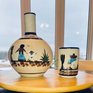 Vintage Tonalá Pottery Set – Hand Painted Folk Art Pitcher Jug & Cup