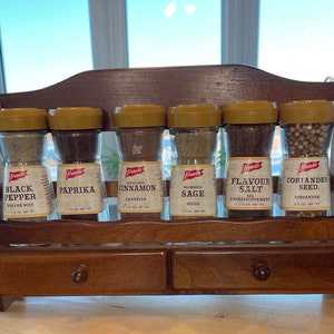Vintage Wooden Spice Rack: French&#39;s Jars, Farmhouse Kitchen Decor
