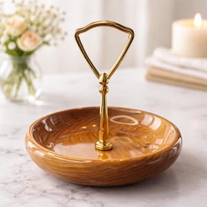 Tigela de doces vintage em madeira de murta para nozes: travessa de servir de meados do século XX com alça.