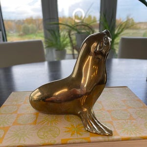 Vintage Messing Seelöwe Figur - Nautische Marine Dekor, Mid-Century Messingstatue