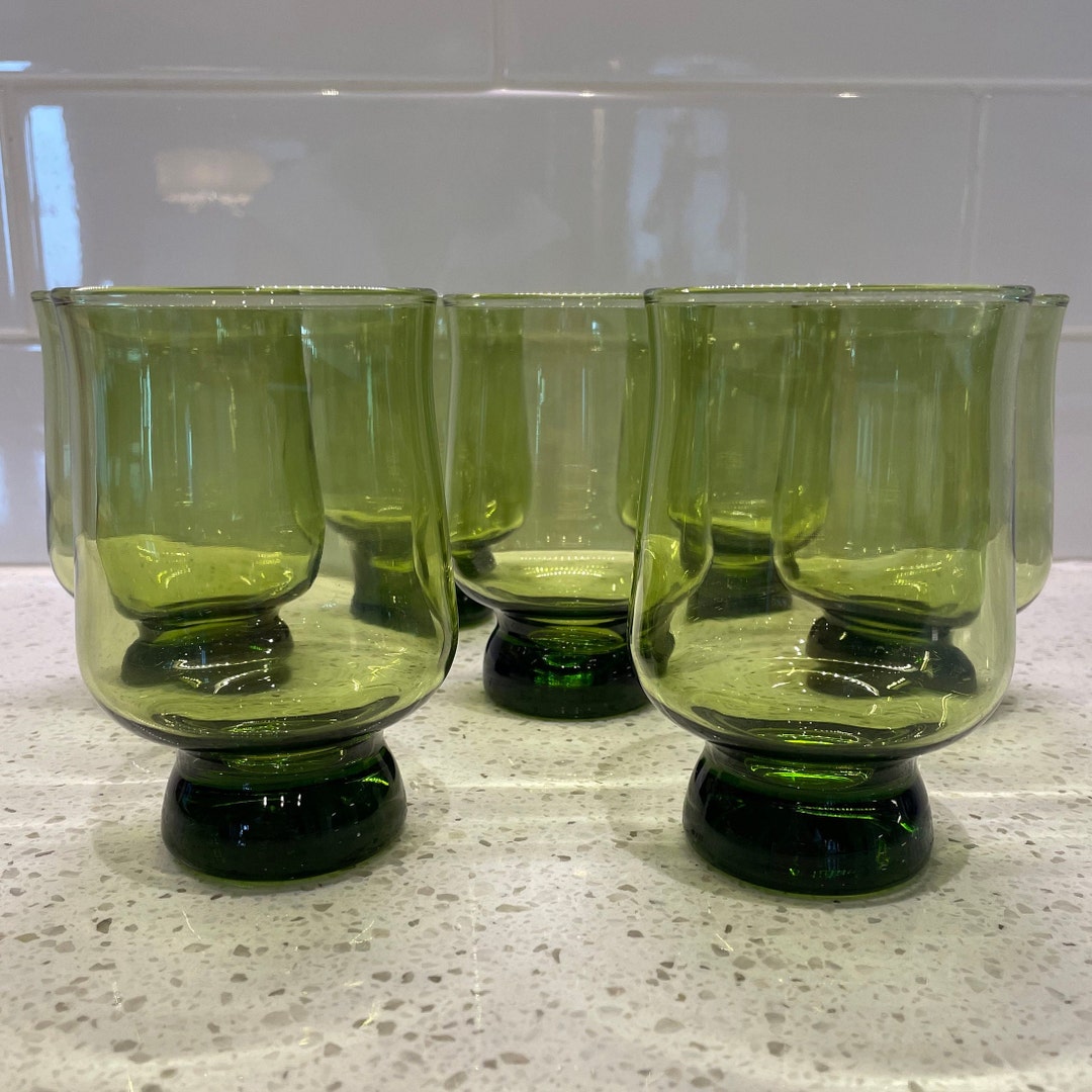 MCM Green Glasses, Set of 6, Vintage Footed Vintage Glassware/barware