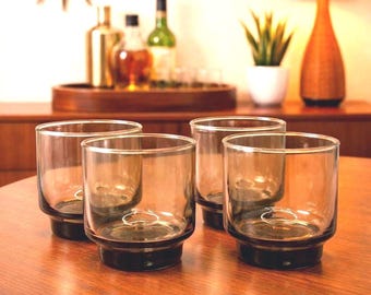 Vintage Libbey USA Tawny Smoky Brown Lowball Tumbler Glasses - MCM Barware, Set of 4