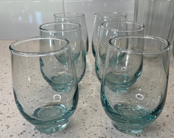 Vintage Libbey Tempo Turquoise Aqua Blue Juice Glasses, Set of 6 MCM Glassware Late 50s 60s, 7oz