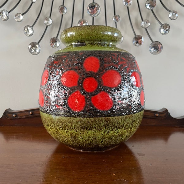 MCM West Germany Fat Lava Vase 284-19 by Scheurich, Multicolor Burnt Orange Flower Round Vase