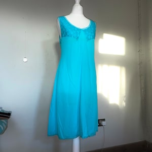 SIZE M aqua blue vintage lace slip dress
