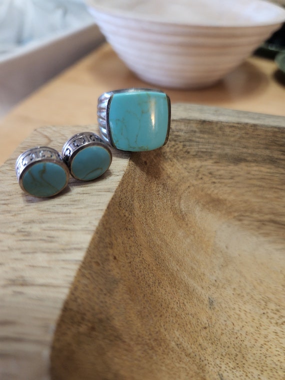 Turquoise earrings & ring set (size 8 ring) 925 si