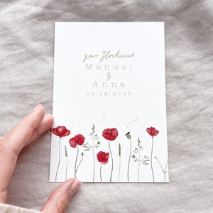Wedding Card Wild Poppy Meadow Greetings Card Customizable Names A6