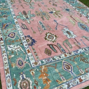 Pink Handmade Oushak Rug Large Area Rug Hand Knotted 100% wool rug Home and Living Dining Bedroom Rug Custom Rugs 6x9 8x10 9x12 10x14 12x15