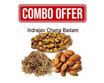 Mandeln, Inderjau Kadwa, geröstete schwarze Kichererbsen, Indrajau, Chana, Badam 300 gm Kombipackung je 100 gm