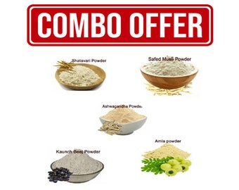 Ashwagandha, Amla, Shatavari, Safed Musli, Kaunch Beej Poeder Churna 500 Gm Combo Pack 100 Gram elk