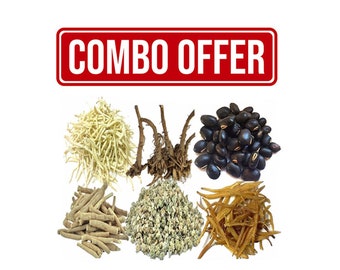 Safed Musli, Shatavari, Kaunch Beej, Ashwagandha, Gokhru, Akarkara Paquete combinado de 600 g, 100 g cada uno