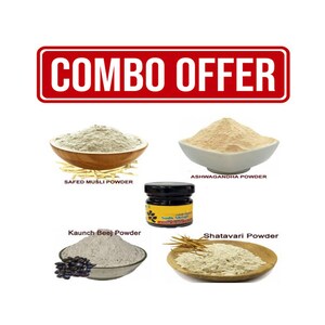 Ashwagandha 50 gm, Shatavari 50 gm, Safed Musli 50 gm, Kaunch Beej 50 gm, Gokhru 50 gm Powder With 15 Gm Liquid Shilajit (Combo Pack)