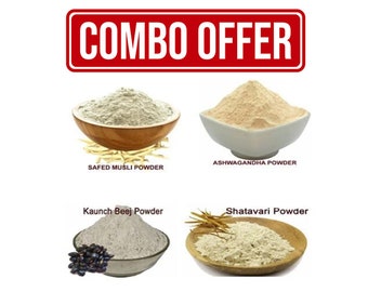 Safed Musli, Konch Beej, Ashwagandha, Shatavari w proszku Churan 100 Gm Pakiet Combo 25 Gm Każde Zioło