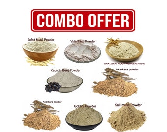 Akarkara, Gokhru, Vidharikand, Safed Musli, Shatavari, Kaunch Beej, Black Musli Powder 1600 Gm Combo Pack 200 Gm Each Herb